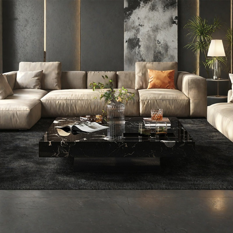 Square marble coffee table, 11.8" H x 39.4" L x 39.4" W