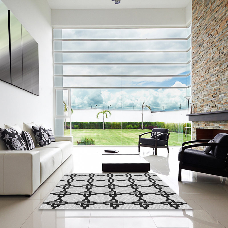 Tapis noir/gris tissé à la machine, Carré 3 pi