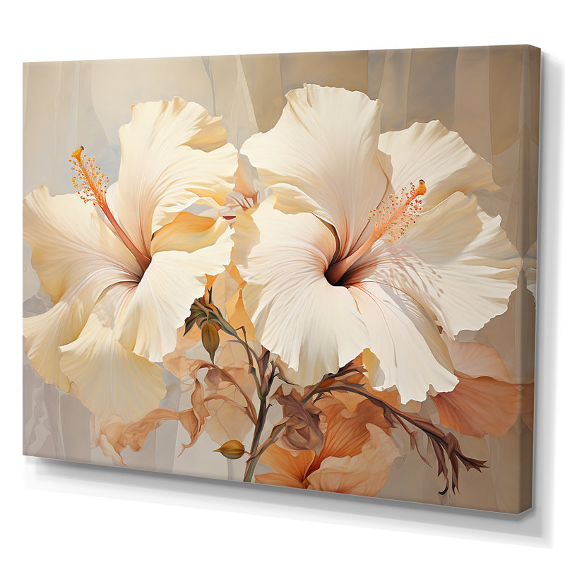 Hibiscus beige II, reproduction d'art sur toile, Toile tendue, H 30 po x l 40 po x P 1,5 po