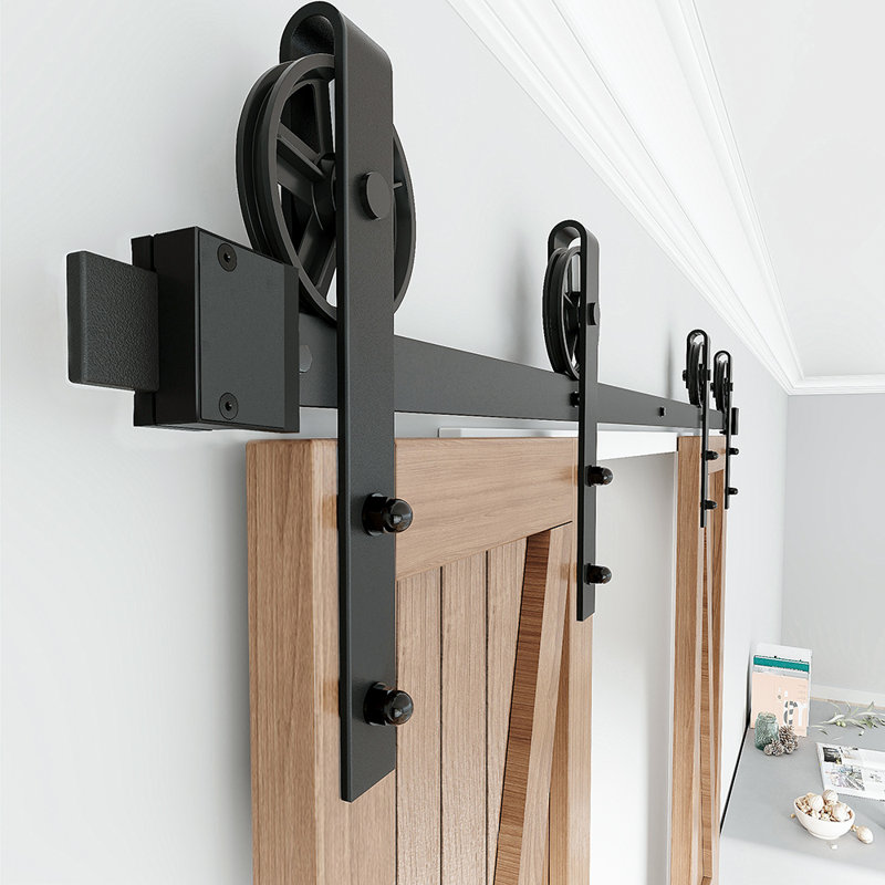 Black Double Bypass Sliding Barn Door Hardware Kit