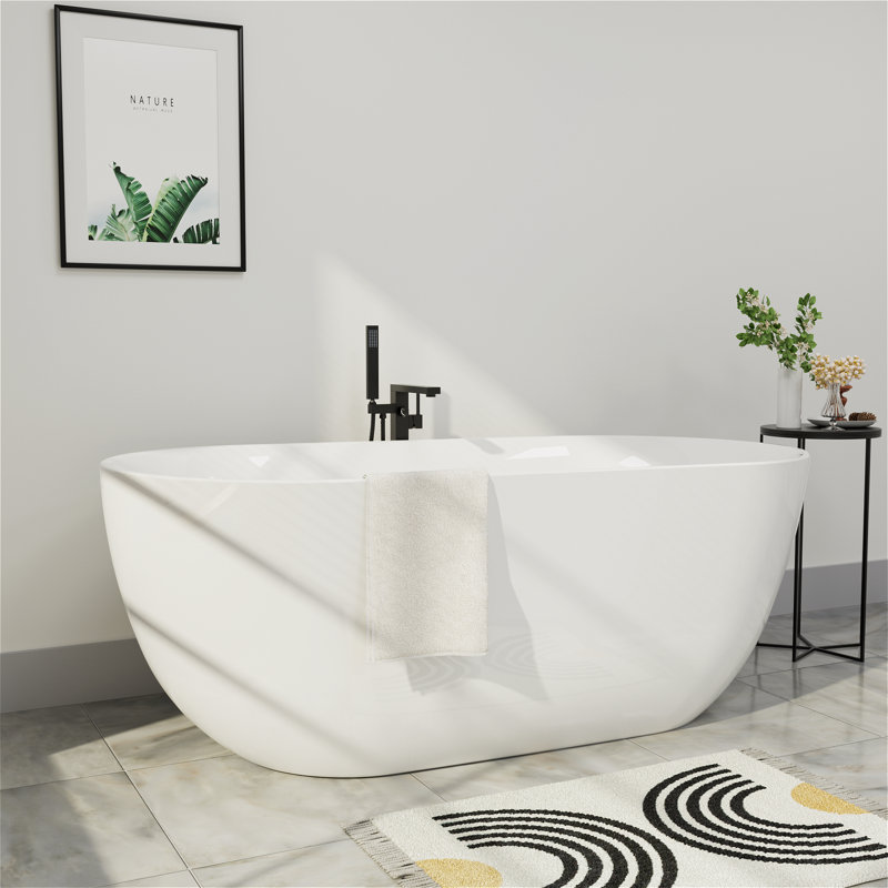 67"L x 31''W Double-End Large Oval Acrylic Soaking Bathtub With Chrome Drain