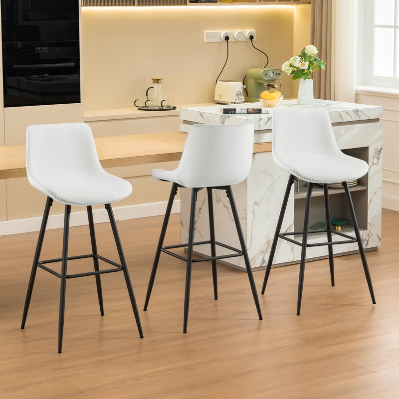 Tabouret de comptoir moderne en similicuir, Tabouret de bar (siège d'une hauteur de 28 po), 3, Tanné