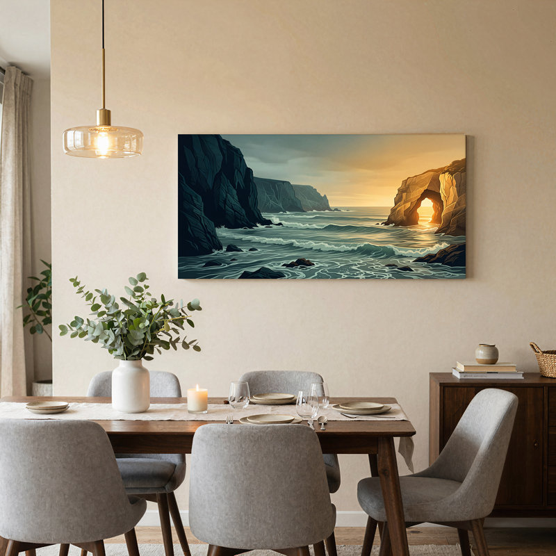 «Rocky Coastline With Golden Sunset Through Sea Arch», art mural sur toile, L 40 po x H 20 po
