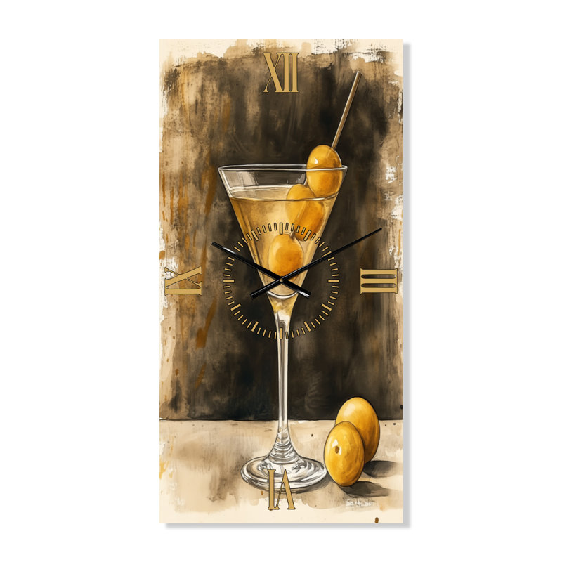 Horloge murale en métal Art déco Martini après minuit, H 40 po x l 20 po - Rectangle