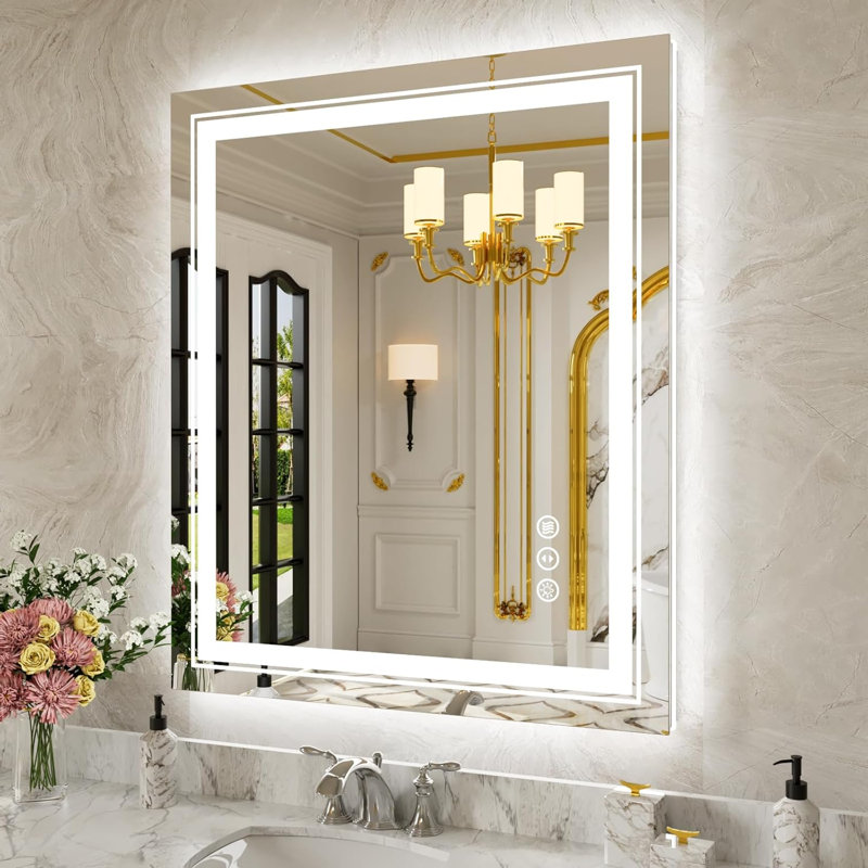 Dimmable LED Bathroom Mirror with Frontlit and Backlit, 3 Colors Temperature, Anti-fog, Tempered Glass, ETL Listed, 36" x 28"