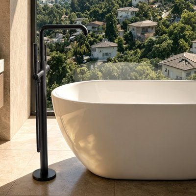 Floor Mount Tub Filler Freestanding Roman Tub Spout with Handheld Shower