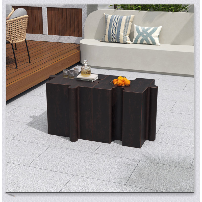 Puzzle Art Side Table, Modular Concave Edge MGO Table - Buy Singles Or Combine For Custom Layouts, Indoor & Outdoor, Brown