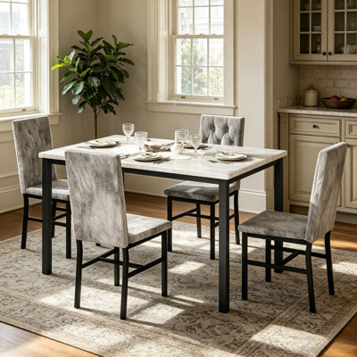 Ensemble de table de salle à manger pour 4 personnes, plateau de table en faux marbre et ensemble de table de salle à manger robuste en métal de 5, ensemble de table de salle à manger 5 pièces pour la cuisine et la salle à manger