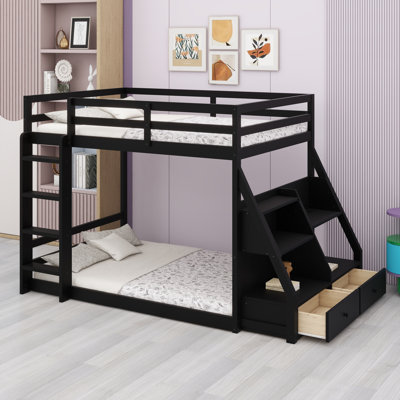 Bunk Bed with Illuminated LED Lights, USB Charging, Storage Drawers & Shelves
