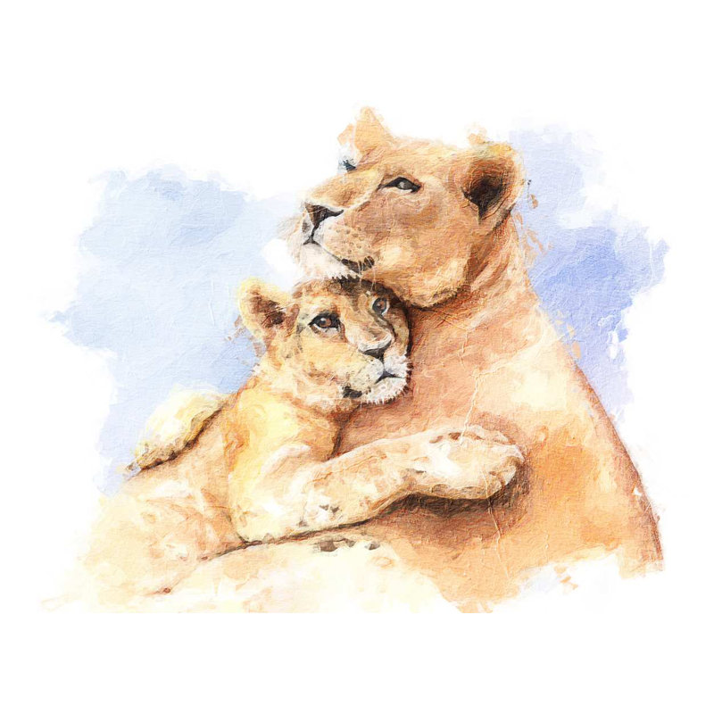 Lioness And Cub - No Frame Painting, Gallery Metal, 50.7cm H x 40cm W