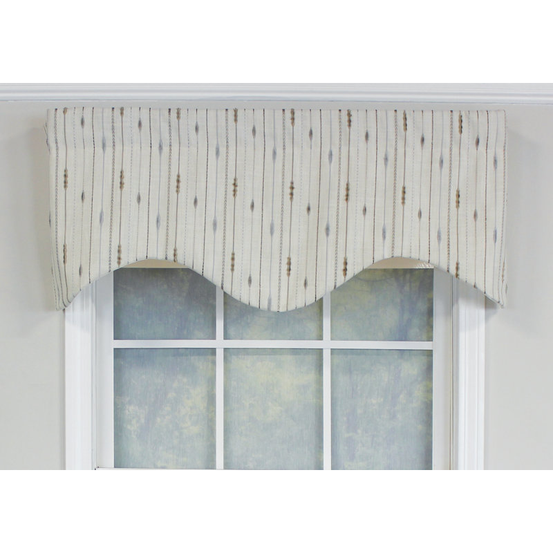 Striped Cotton Blend Scalloped 50'' W Window Valance in Ivory, Chrome