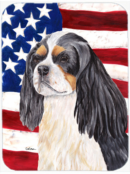 Drapeau américain avec planche à découper en verre épagneul patriotique USA
