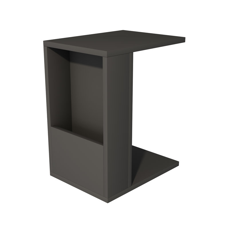 Charles C-Shaped Side Table with Magazine Rack and Storage Shelf, Anthracite