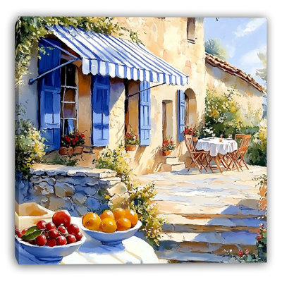 Sunlit Terrace Cafe Wrapped Canvas Wall Art