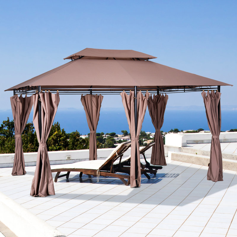 Pavillon de jardin en acier 10 pi x 13 pi, kaki, pour la construction d'extérieur kaki pour l'extérieur et la terrasse, pelouse