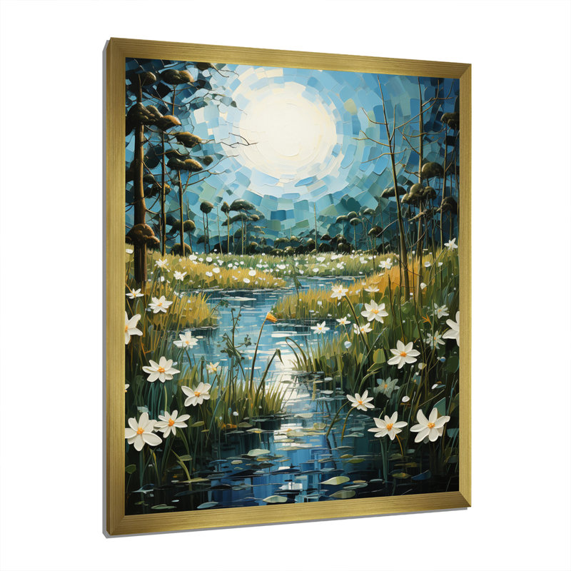 Oxner campagne Lily Pond Patchwork I - impression, H 20 po x l 12 po x P 1 po, Encadrement doré