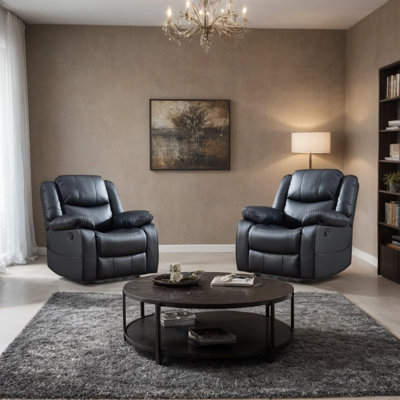 2 Piece Leather Manual Reclining Living Room Set With Pillow Top Armrest