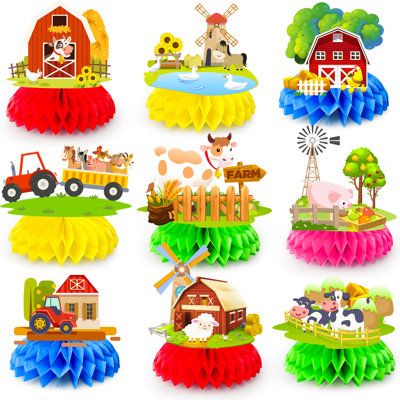 Farm Animal Honeycomb Centerpieces, 9pcs Farm Honeycomb Centerpieces