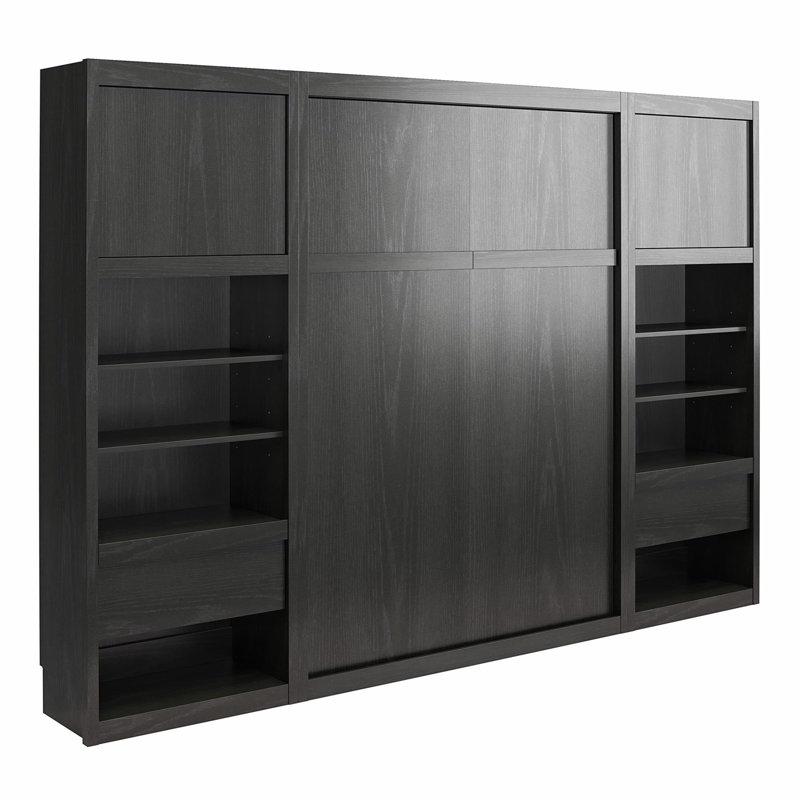 Wexford Murphy Bed with Side Cabinet Storage, Full, Black Oak