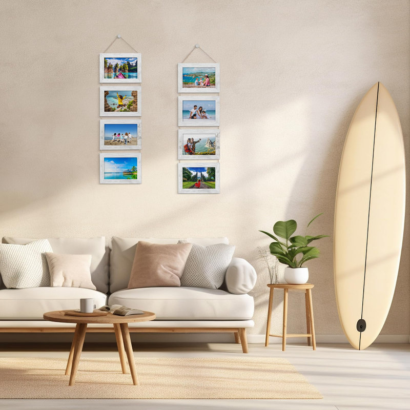 Hanging Picture Frames, Hanging Frames, Picture Collage Wall Decor, 4X6 Photo Collage, White, Multiple Photos, Ladder Style With String, Rustic, 4 Opening, 2 Pack