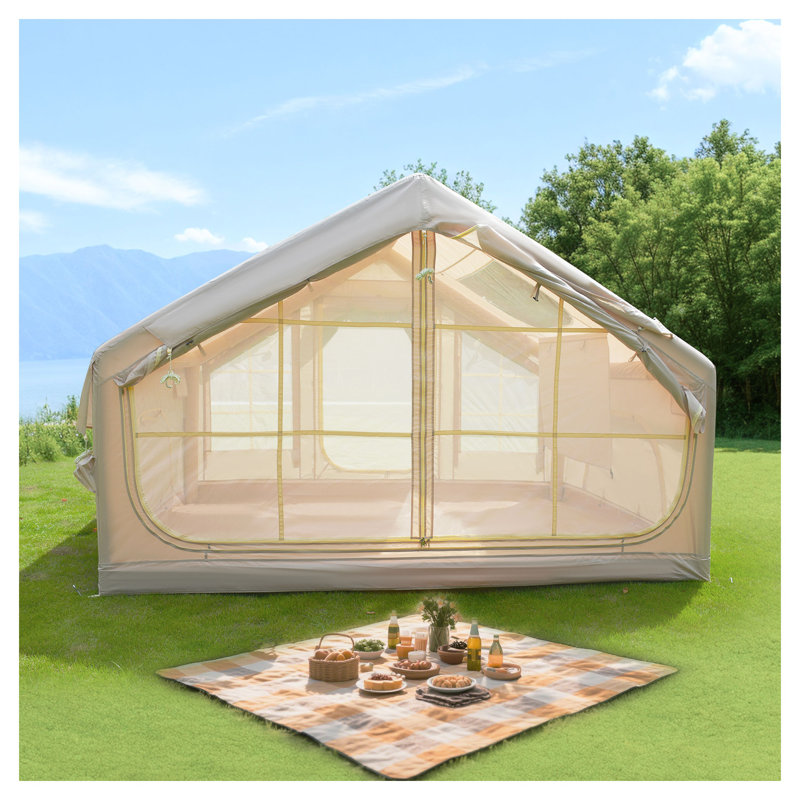 Tente de camping gonflable de 6,3 m² pour 4 à 6 personnes - tente d'air imperméable 4 saisons avec lanterneau transparent et fenêtres en filet