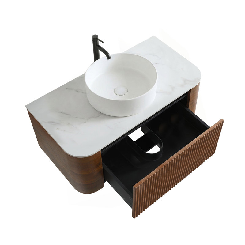 Meuble-lavabo Erba 36 pouces avec lavabo, armoire murale avec porte-serviettes gratuit, lavabo en céramique simple, sans bonde ni robinet, préassemblé