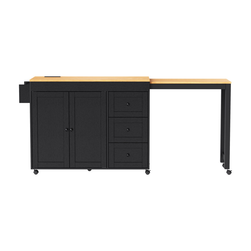 Îlot de cuisine roulant de 74,8 pouces, avec table de salle à manger extensible, chariot de rangement pour cuisine avec 3 tiroirs, prise de courant, pour la cuisine