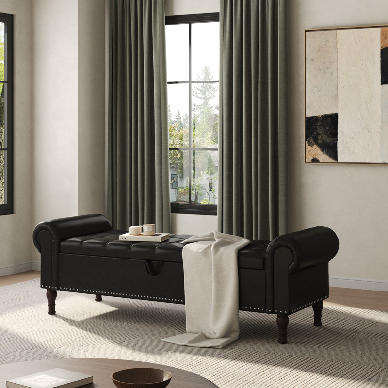 60" & 67" W Faux Leather Storage Bench with Button-Tufted Seat and Roll Arms – Perfect for Bedrooms & Versatile Home Spaces