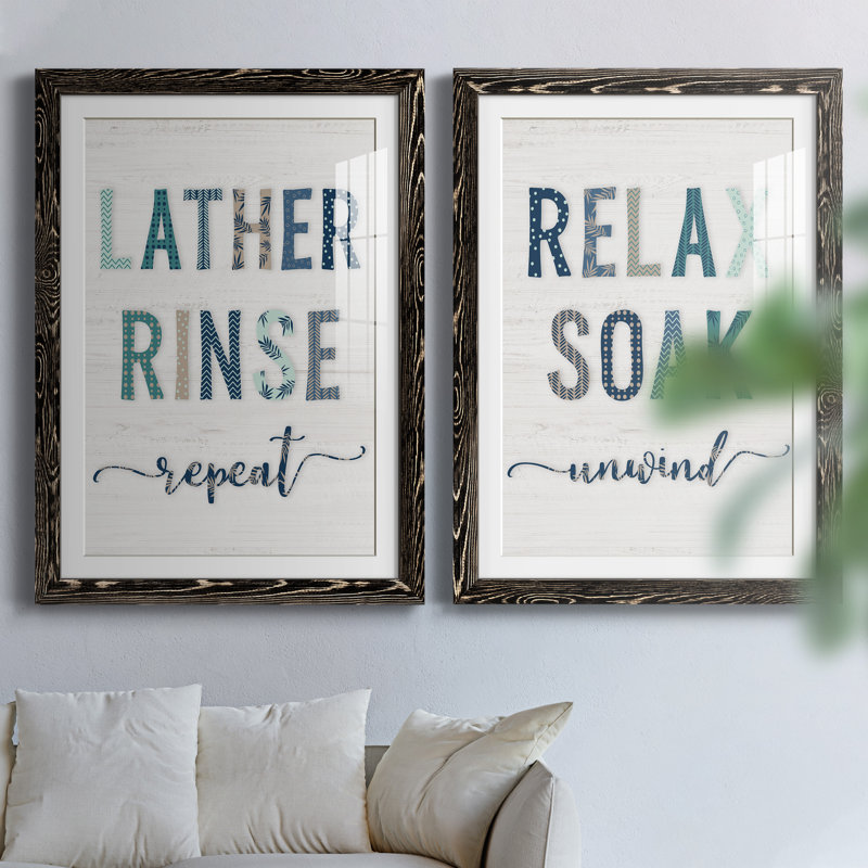 Lather Rinse Répétition - ensemble d'art textuel 2 pièces, H 37,5 po x l 55 po x P 1,5 po, Papier encadré noir