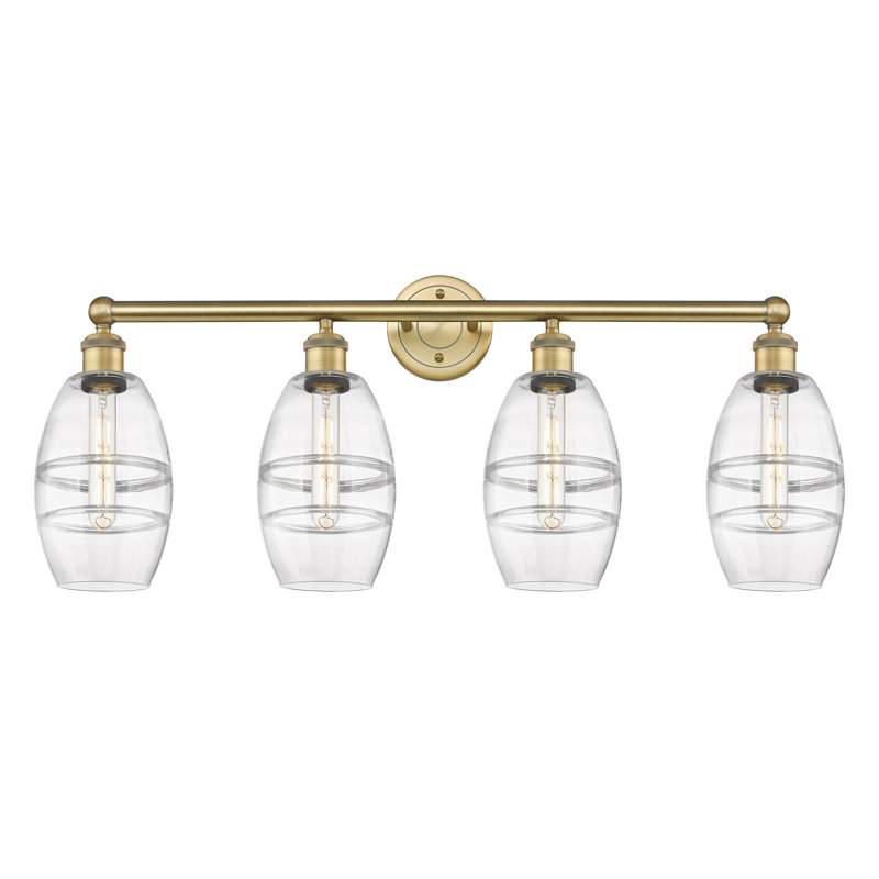 Éclairage pour meuble-lavabo à 4 lumières à intensité variable Dundrod, Transparent, Laiton brossé