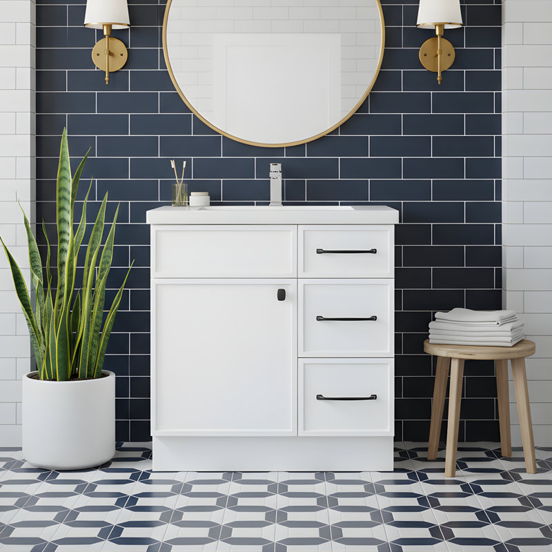 Ensemble de meuble-lavabo simple Manhattan, Noir, Blanc, 30"