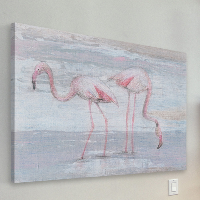 « pêche flamant roses ii », reproduction d’art sur toile tendue, H 30 po x l 45 po x P 1,5 po