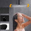 Douche ronde de plafond avec têtes de pluie et à main de 10 po, valve d'équilibrage, support réglable, joint rotatif 360 °, 2 poignées pour la température du débit d'eau, acier inoxydable 304 en laiton, dissimulé