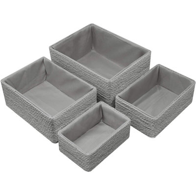 Sorbus Stackable Storage Woven Paper Rope Baskets 4-piece Set In Gray