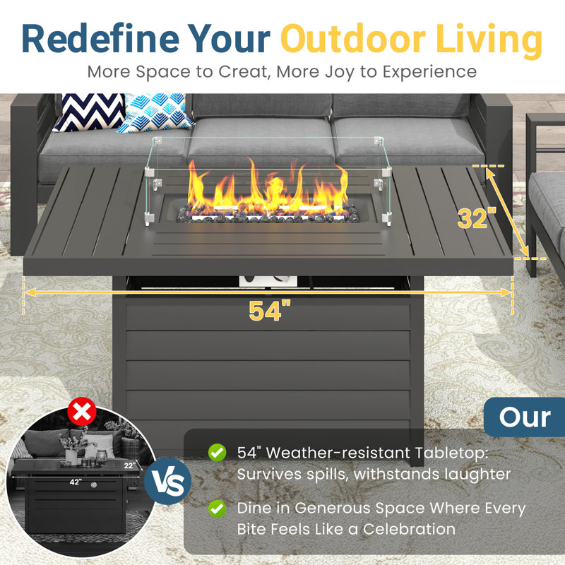 Brandtley 5 - Person Sofa Seating Group with Cushions and 55" Fire Pit Table, Gray/Gray