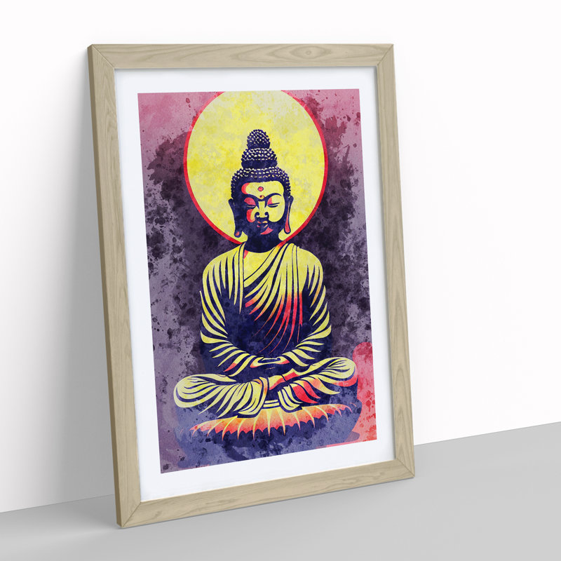 Mind Blowing Buddha - Framed Print, 46cm H x 34cm W x 2cm D, Oak