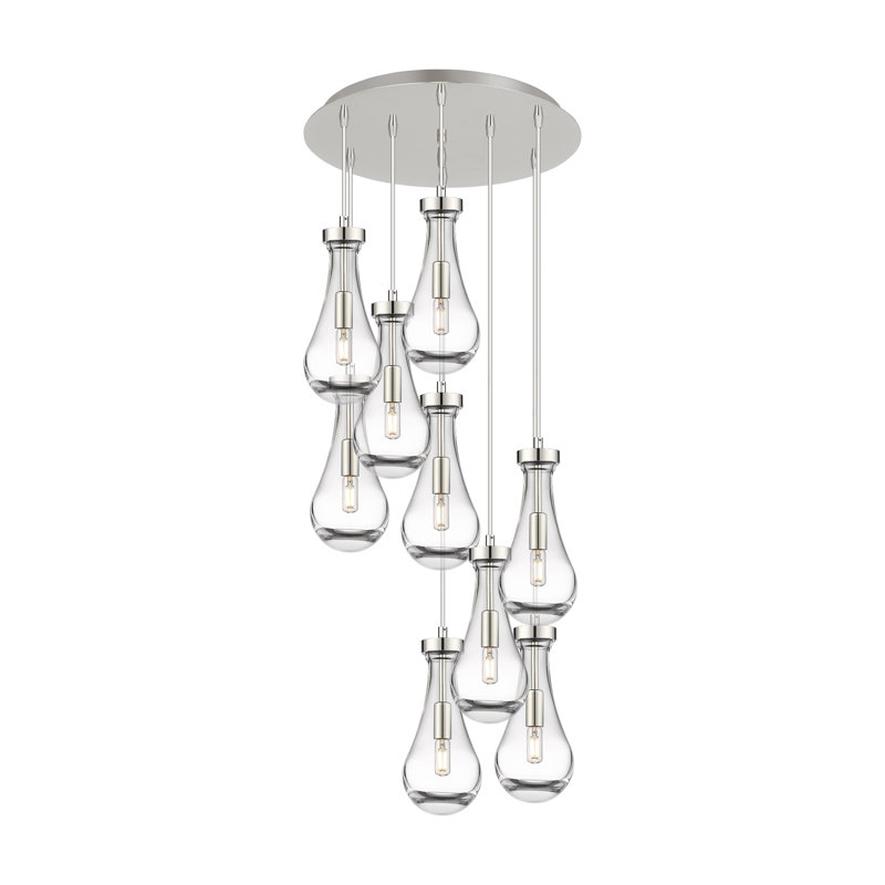 Luminaire suspendu à 9 lumières Rameriz, Transparent, Nickel poli