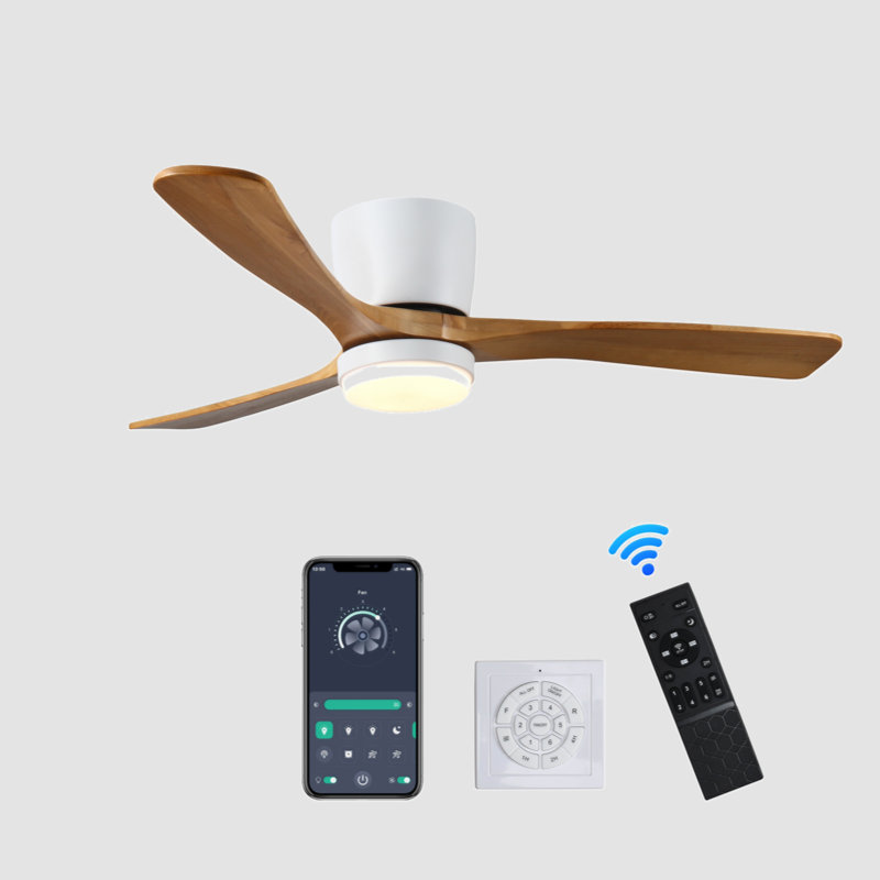 Ventilateurs de plafond en bois de 42 pouces avec lumières et télécommande, ventilateur de plafond encastré moderne à profil bas avec éclairage, 6 vitesses, moteur à courant continu réversible, pour chambre / extérieur / maison de campagne / pati