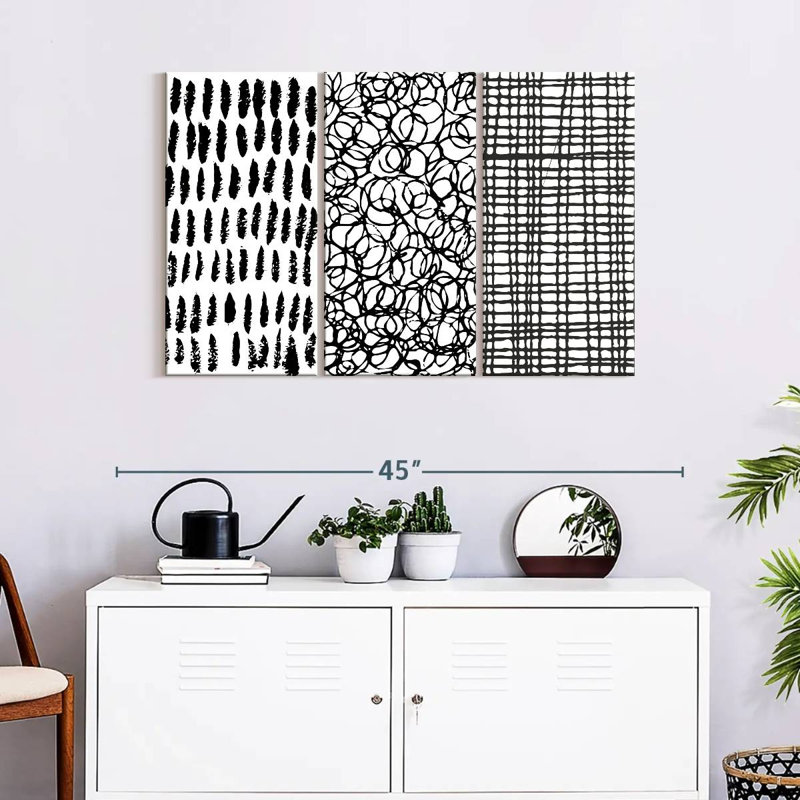 Avery Abstract Bold Scribbles Abstract II On Canvas 3 Pieces Set, 38" H x 24" W x 1.25" D