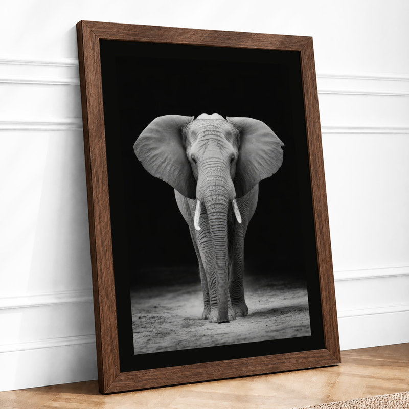 Elephant Face Modern - Framed Print, A2 - 59.4 x 42.0 cm, Walnut
