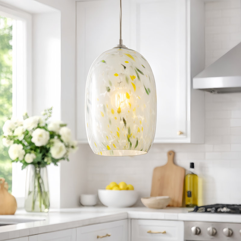Luminaire suspendu moderne en nickel à 1 lumière de 5 po avec verre soufflé à la main pour salle à manger ou îlot de cuisine