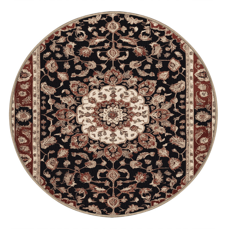Tapis beige lavable à la machine, Rond 3 pi