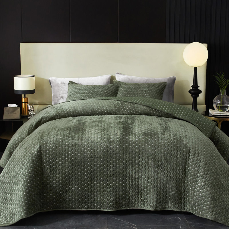 Ensemble de courtepointe en velours avec 2 taies décoratives, Courtepointe très grand et 2 très grandes taies 