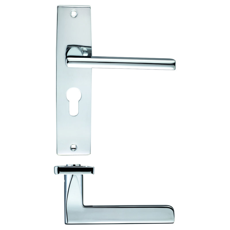 Venice Euro Lock Door Handle, Polished Chrome