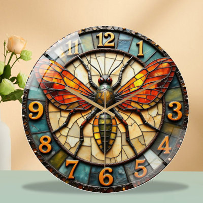 Stained Glass Insect Wall Clock Art Decor Art - 12'' Modern Glass Wall Clock