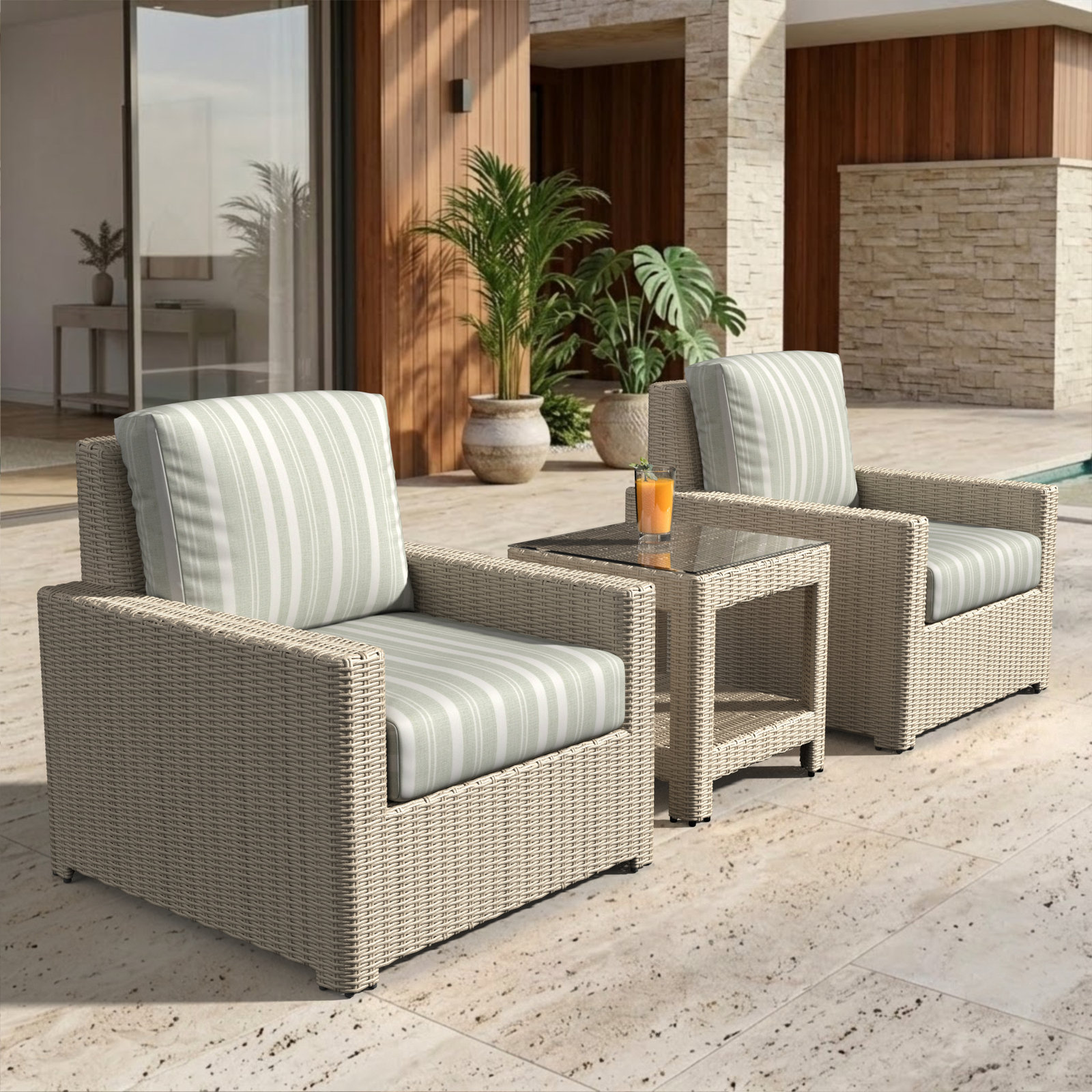 Henri 2-Person Sunbrella® Patio Seating Group, Sunbrella® Mira Celeste