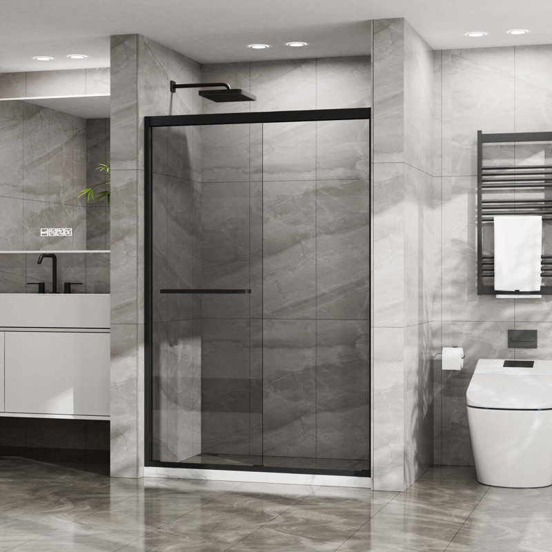 Double Sliding Shower Door. H Aluminum Framed Shower Enclosure With SGCC Clear Tempered Glass, Stainless Steel Hardware