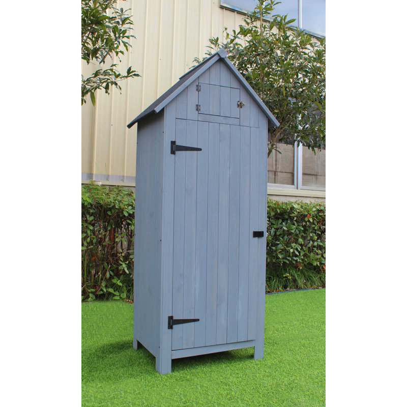 Blue Fir Wood Outdoor Storage Shed with Shelving