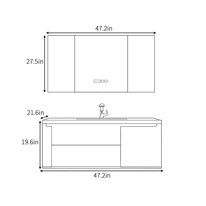 Armoire de salle de bain luxueuse de style italien, H 19,6 po x l 47,2 po x P 21,6 po