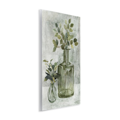 Herbal Plants Green Leaves Country Vase Rustic Painting Oversized Wall Plaque Art By Carol Robinson